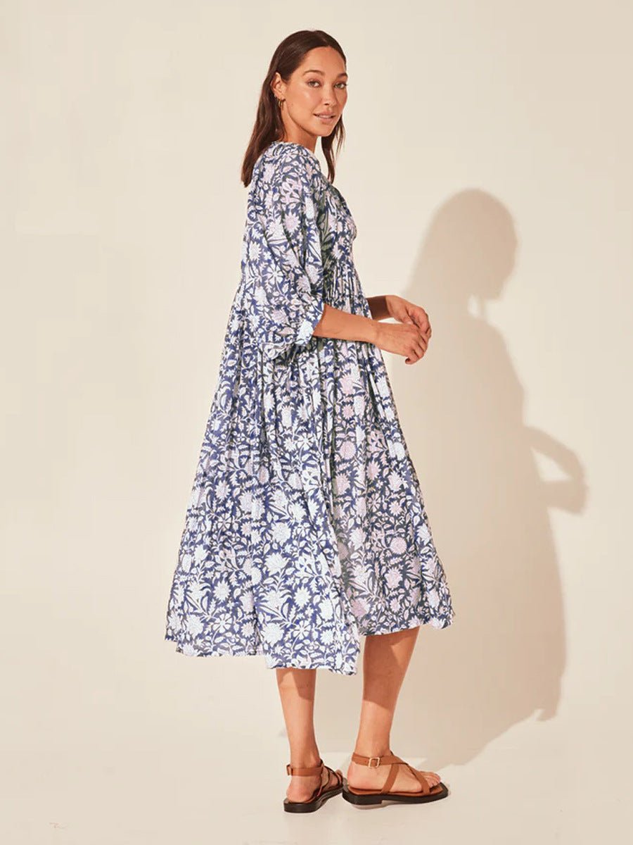 Floral Tie Neck Lantern Sleeve Dress - Mervyns