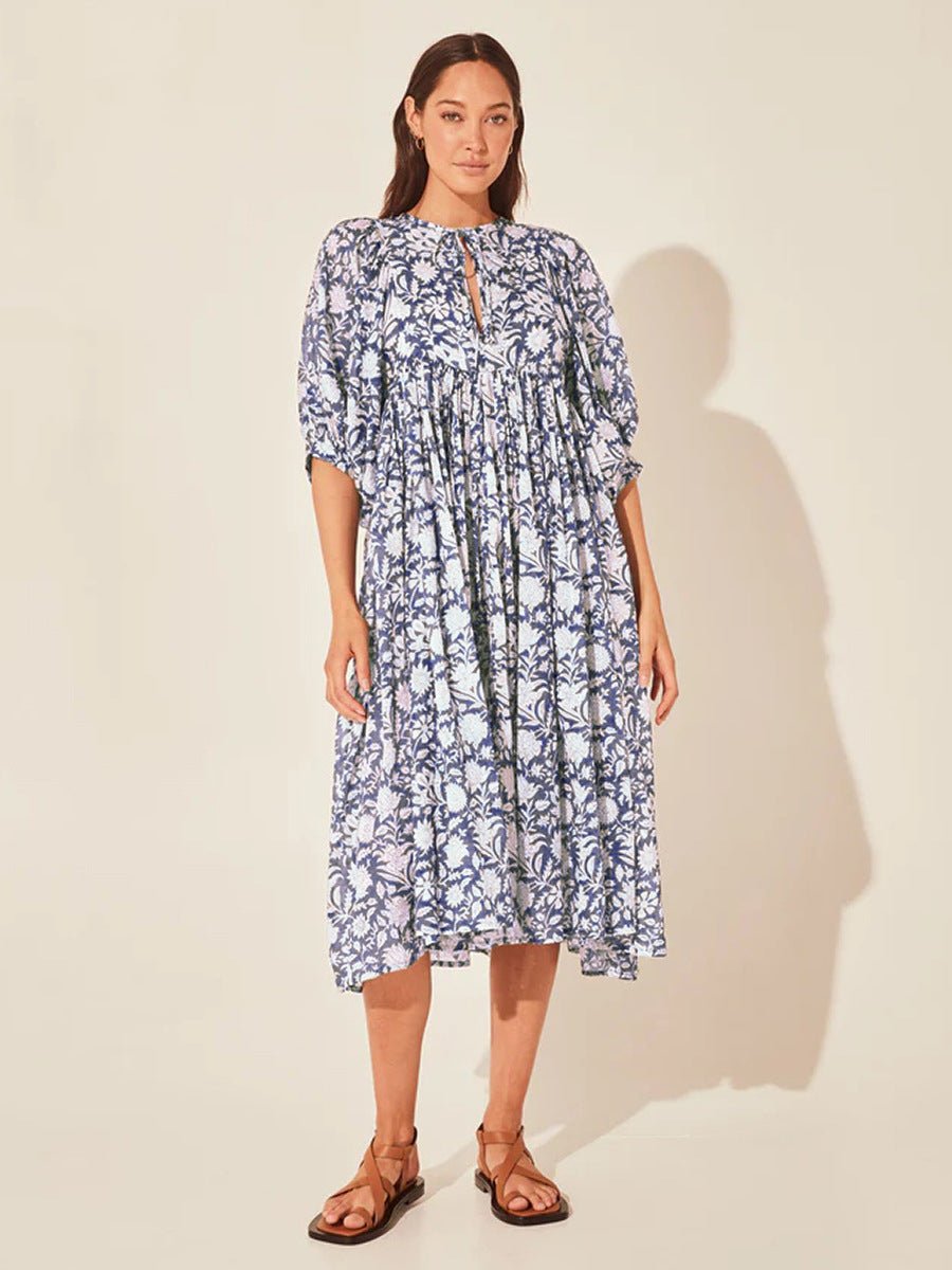 Floral Tie Neck Lantern Sleeve Dress - Mervyns