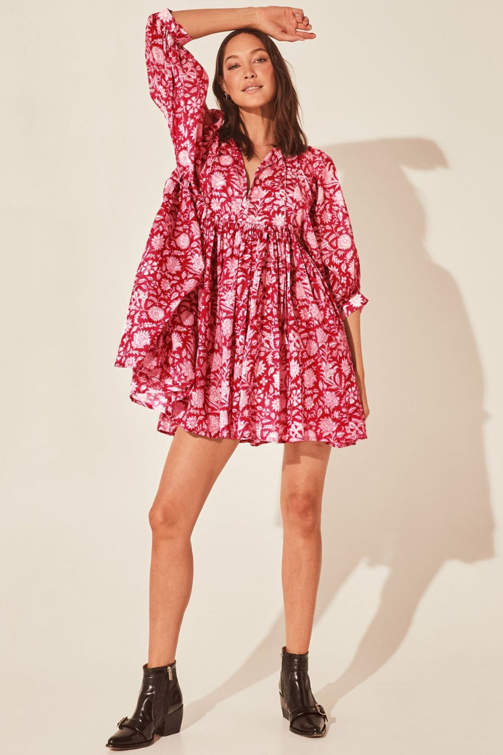 Floral Tie Neck Lantern Sleeve Dress - Mervyns