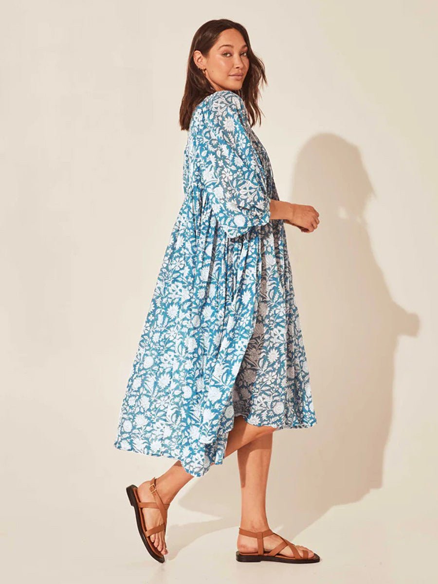 Floral Tie Neck Lantern Sleeve Dress - Mervyns