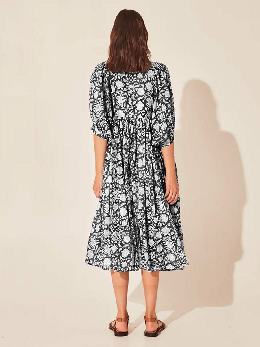 Floral Tie Neck Lantern Sleeve Dress - Mervyns