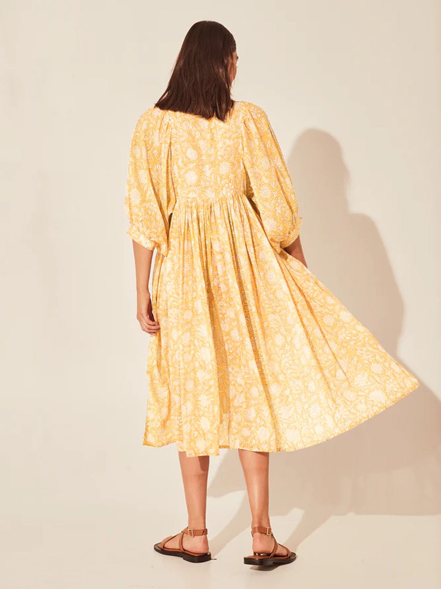 Floral Tie Neck Lantern Sleeve Dress - Mervyns