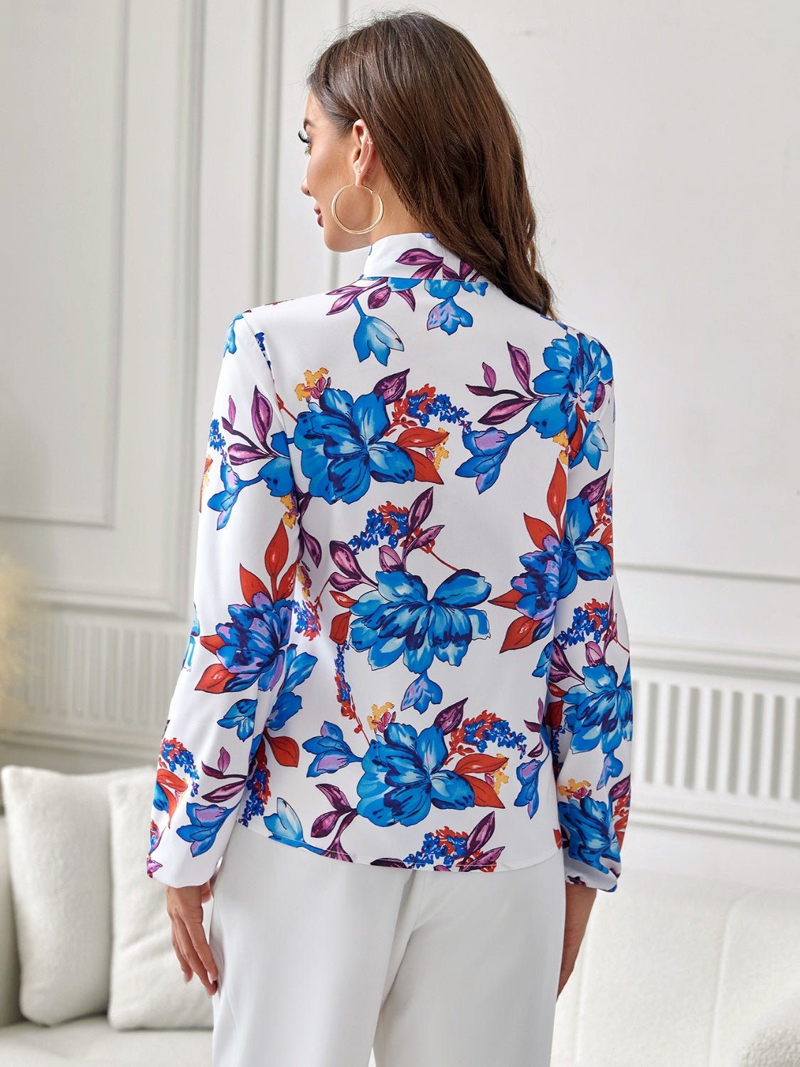 Floral Tie Neck Long Sleeve Blouse - Mervyns