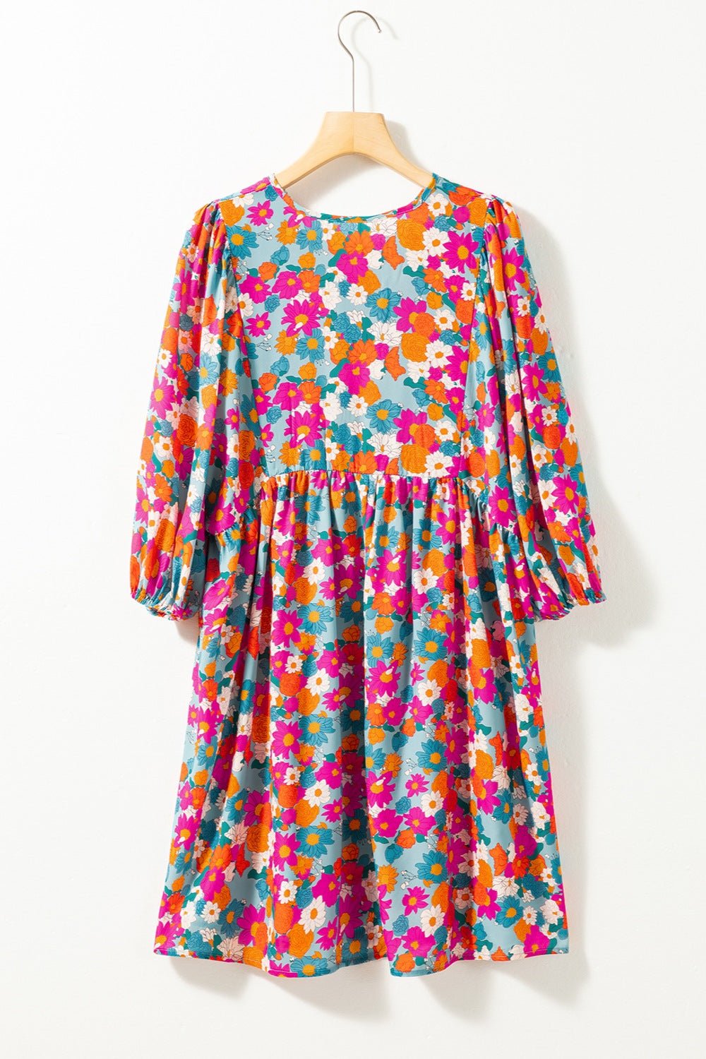 Floral Tie Neck Puff Sleeve Mini Dress - Mervyns