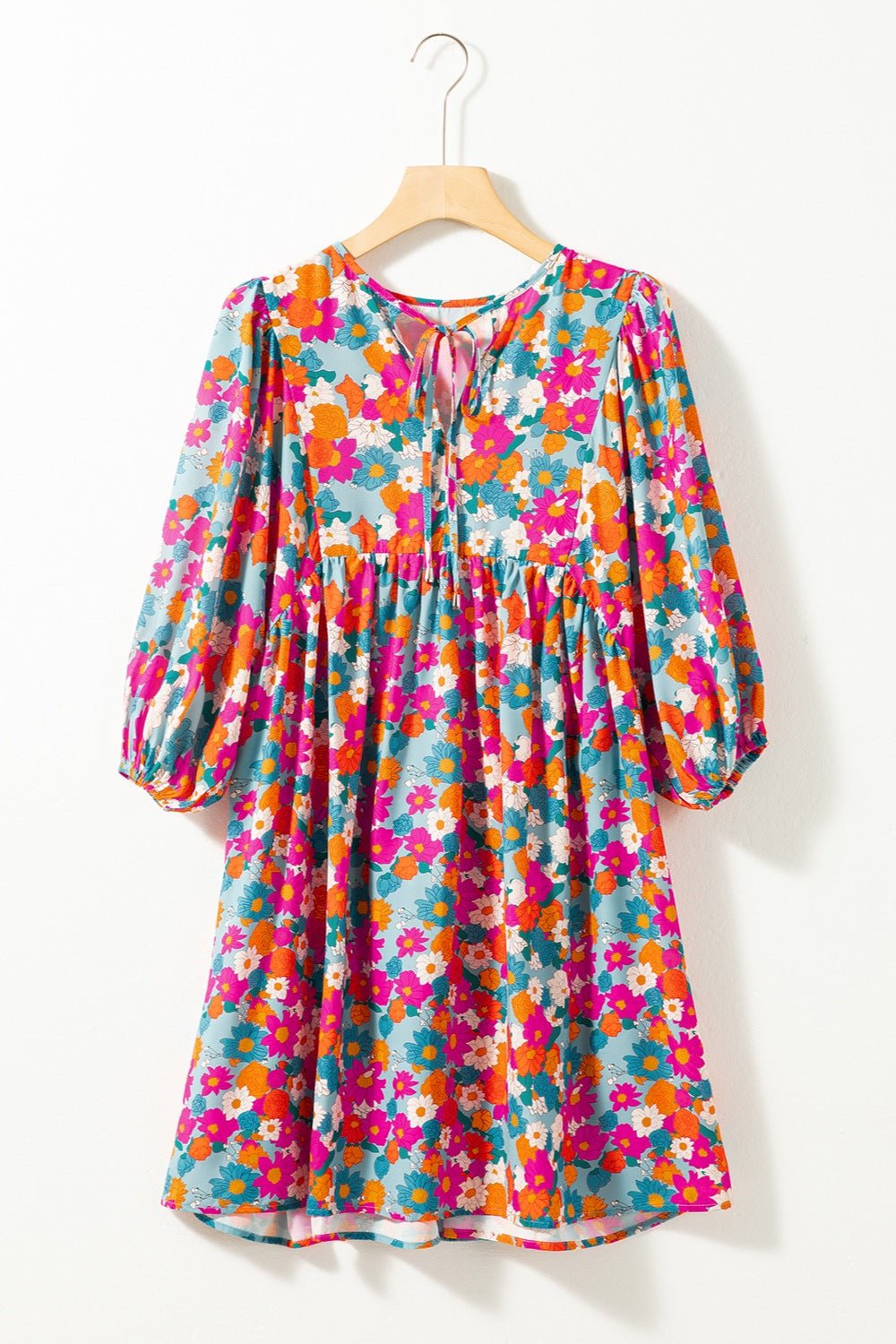 Floral Tie Neck Puff Sleeve Mini Dress - Mervyns