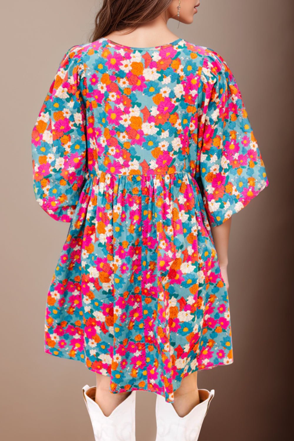 Floral Tie Neck Puff Sleeve Mini Dress - Mervyns