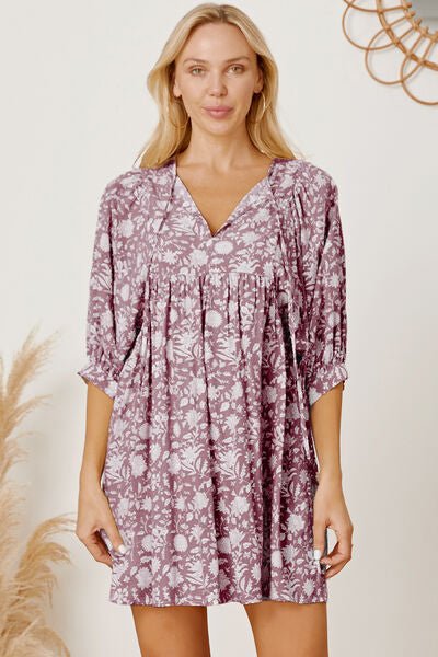 Floral Tie Neck Ruched Babydoll Dress - Mervyns