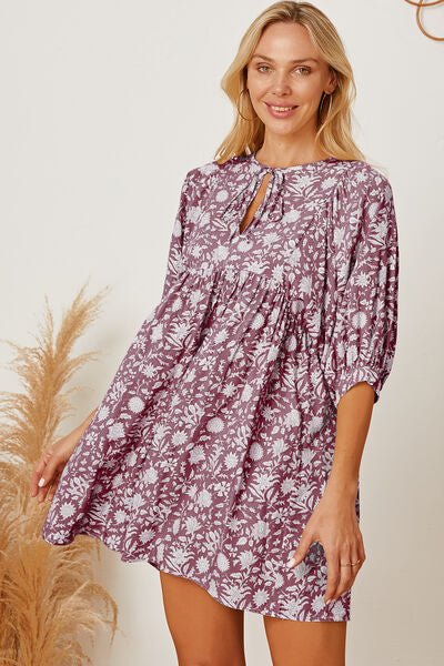 Floral Tie Neck Ruched Babydoll Dress - Mervyns