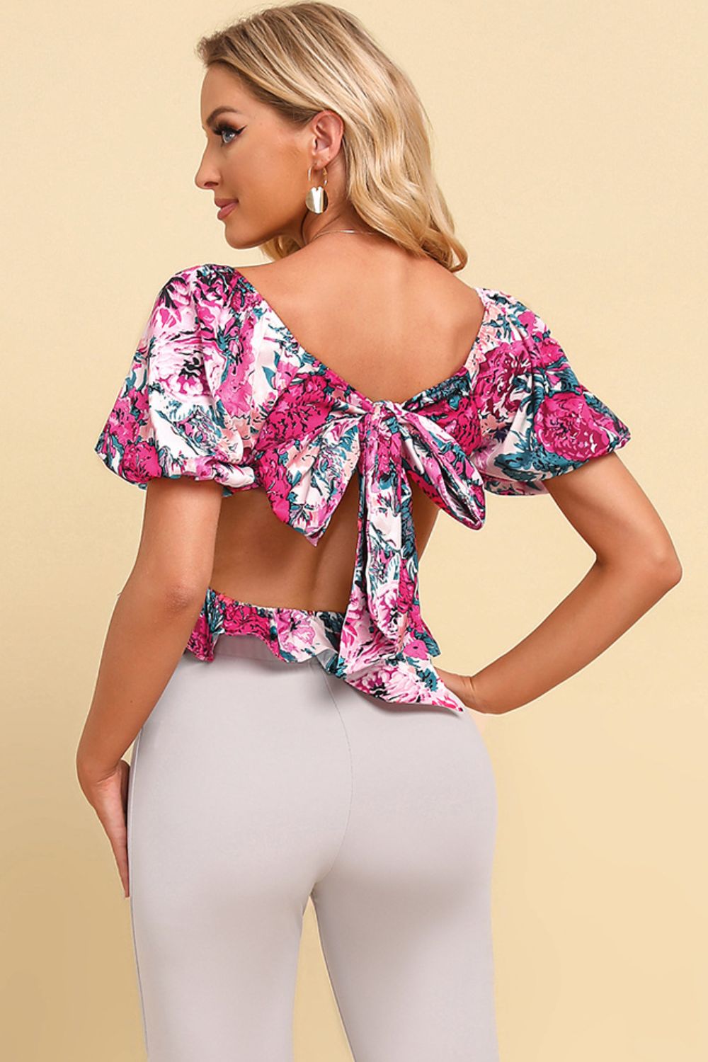 Floral Tied Cropped Peplum Blouse - Mervyns