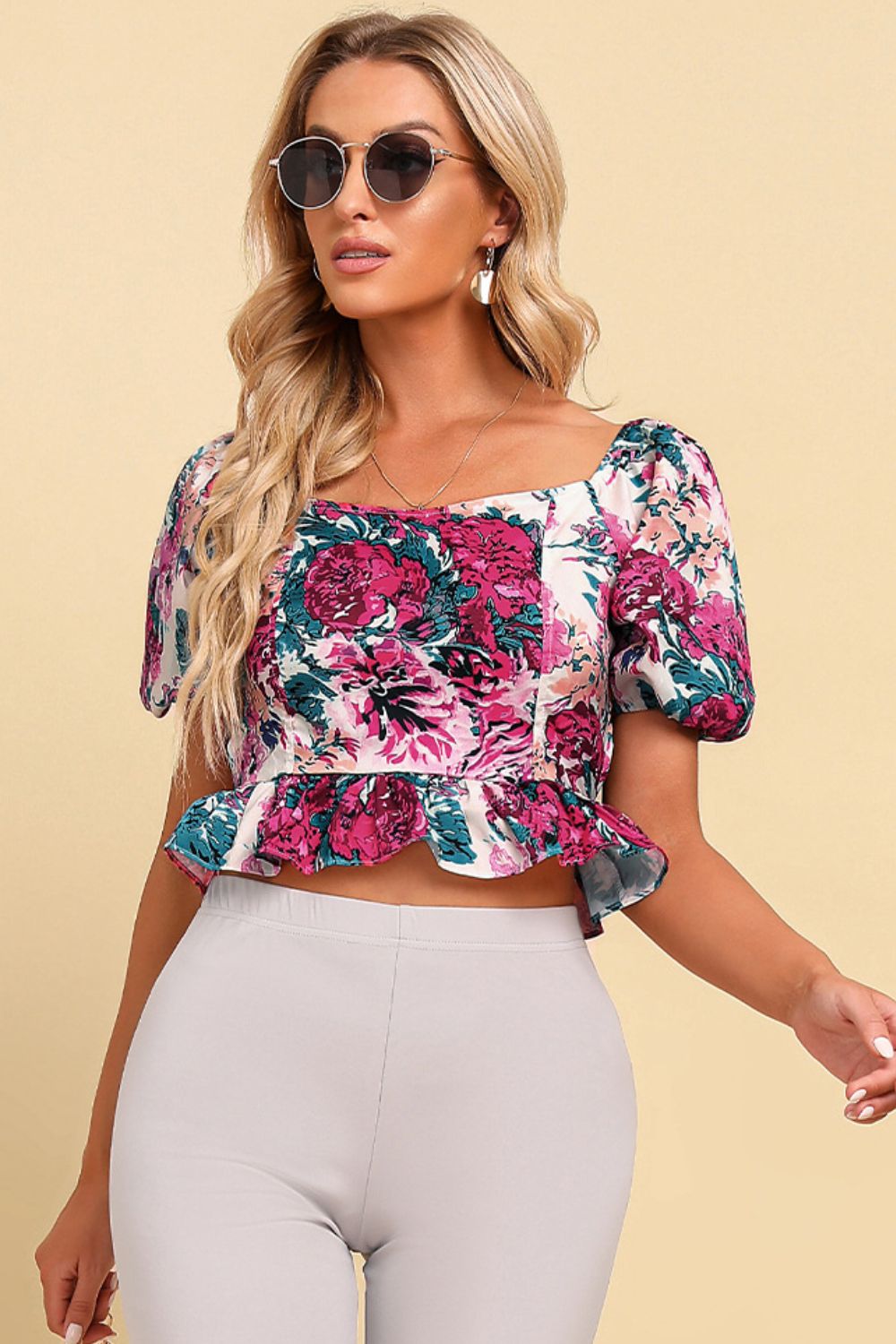 Floral Tied Cropped Peplum Blouse - Mervyns