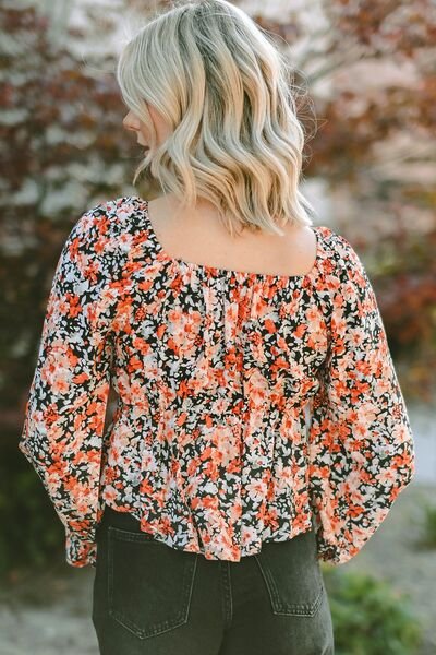 Floral Tied Flounce Sleeve Peplum Blouse - Mervyns