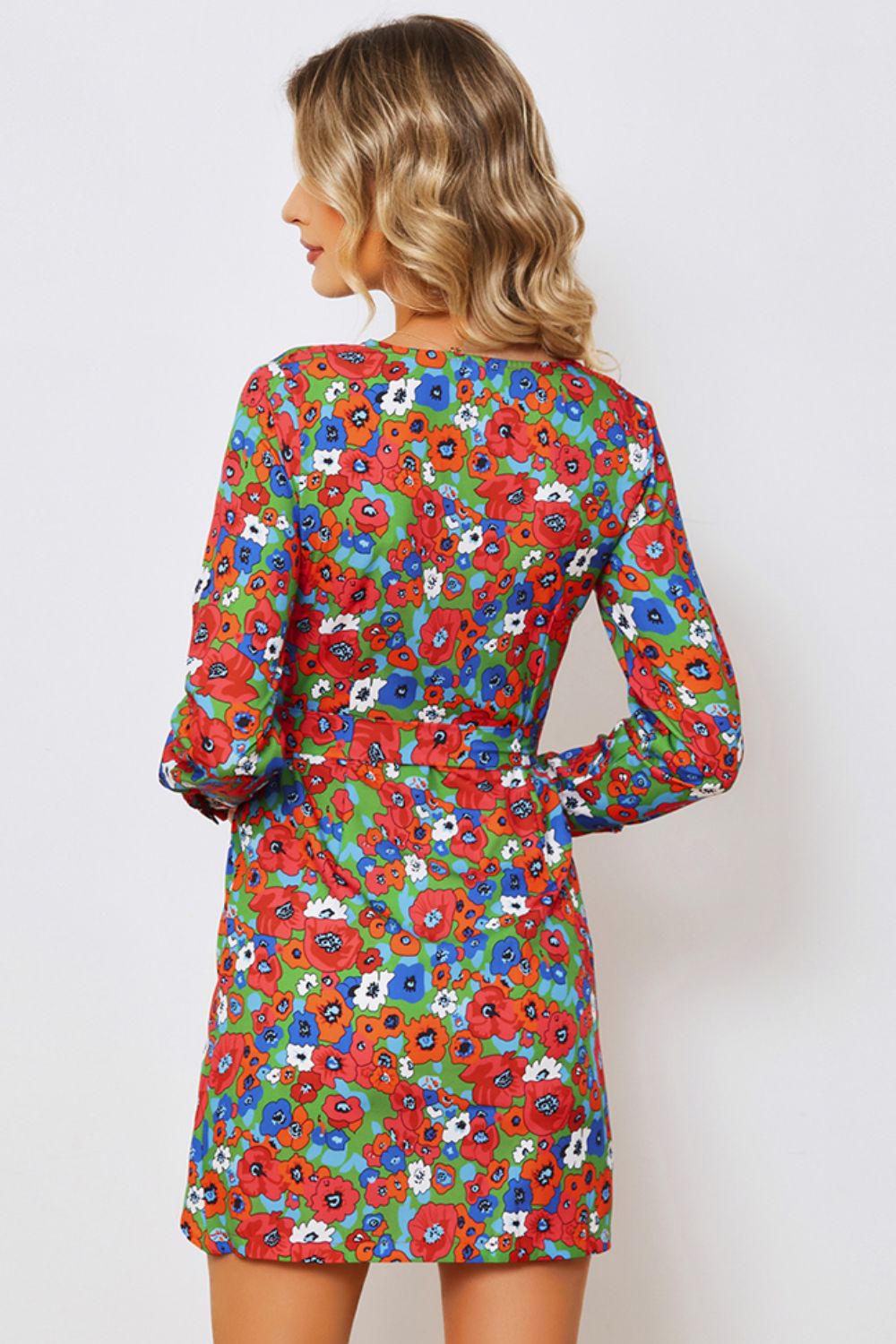 Floral Tied Long Sleeve Plunge Dress - Mervyns