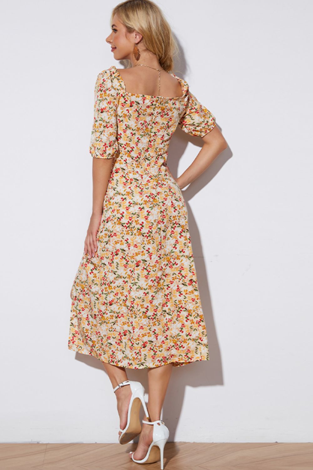 Floral Tied Square Neck Split Dress - Mervyns