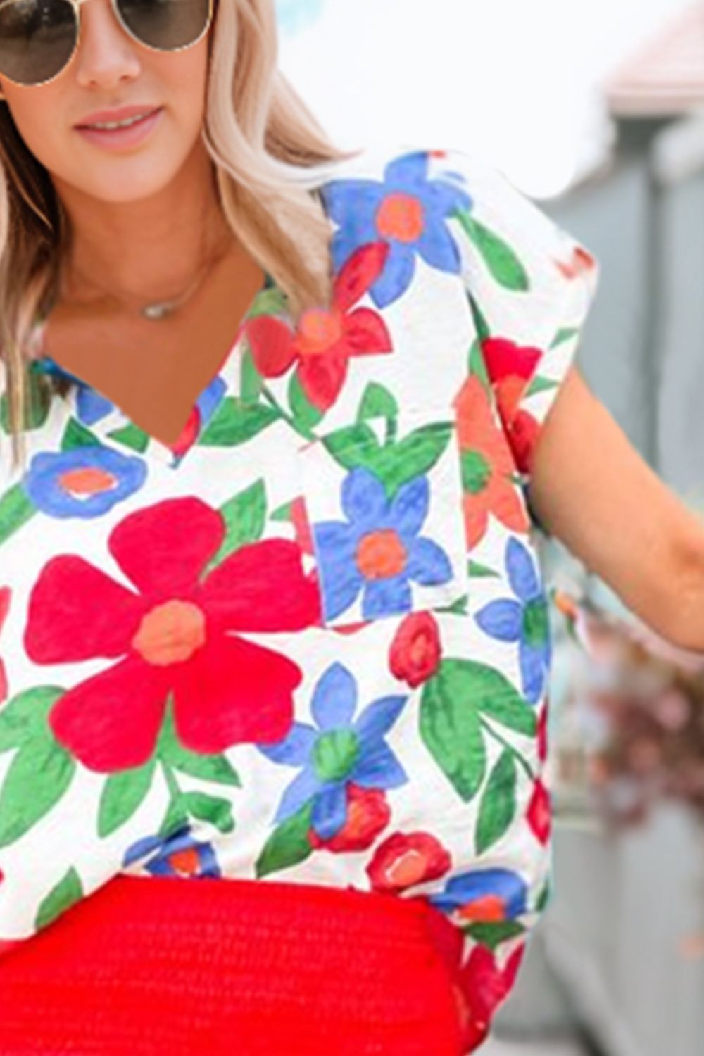 Floral V - Neck Short Sleeve Top - Mervyns