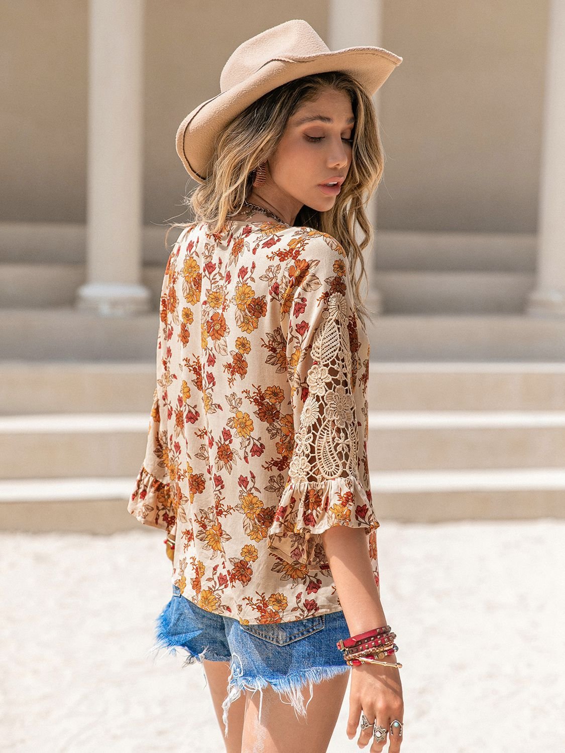 Floral V - Neck Spliced Lace Blouse - Mervyns