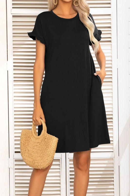 Flounce Sleeve Round Neck Dress with Pockets - Mervyns