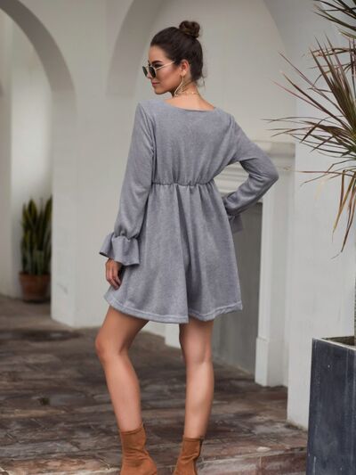 Flounce Sleeve V - Neck Mini Dress - Mervyns