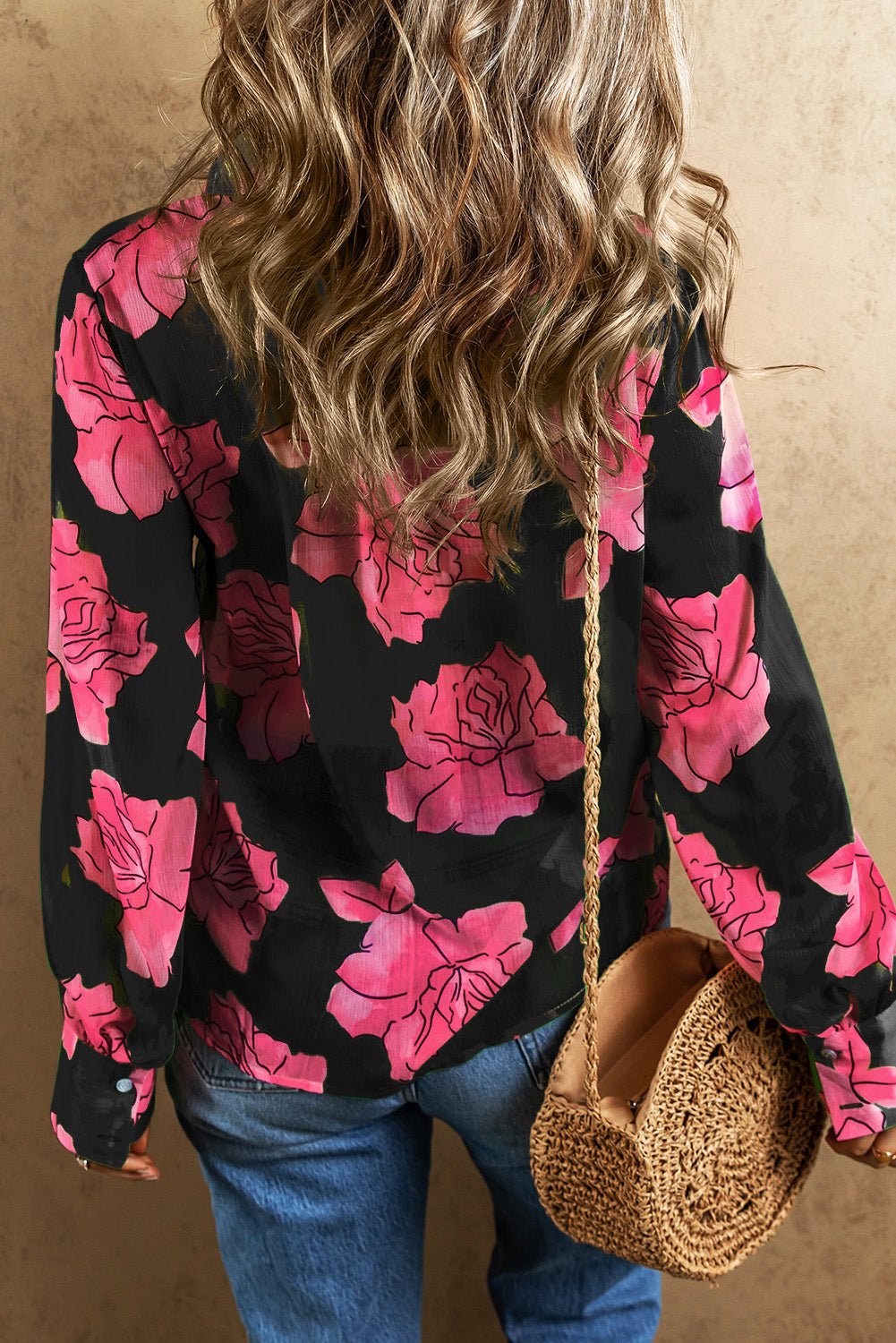 Flower Collared Neck Long Sleeve Shirt - Mervyns