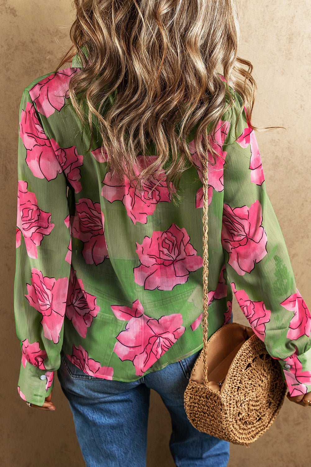 Flower Collared Neck Long Sleeve Shirt - Mervyns