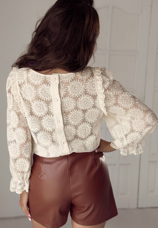 Flower Jacquard Flounce Sleeve Blouse - Mervyns