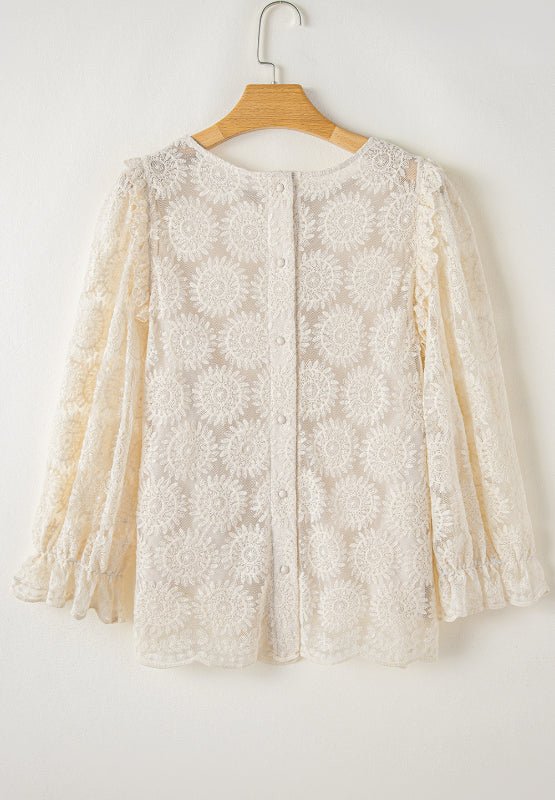 Flower Jacquard Flounce Sleeve Blouse - Mervyns