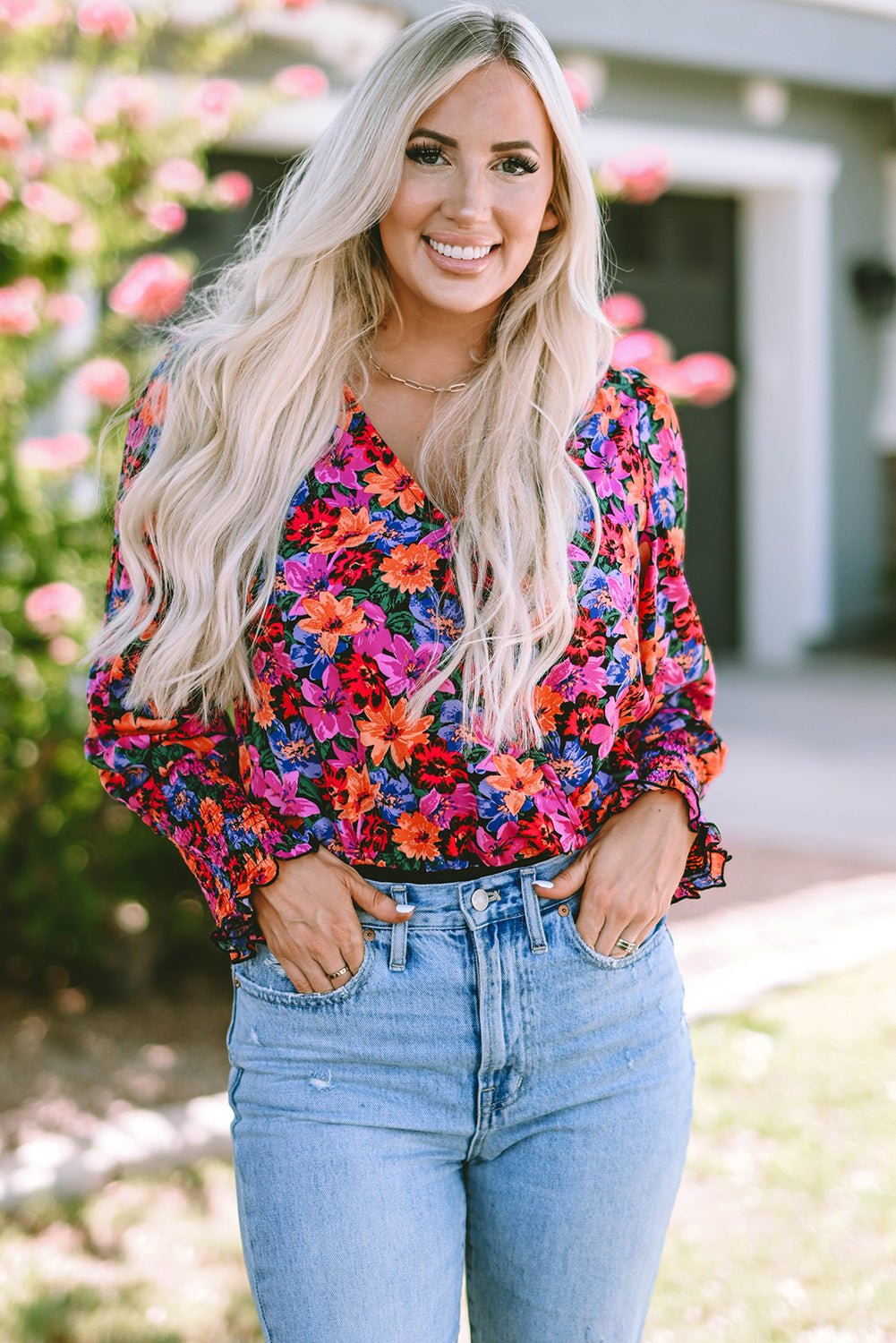 Flower Surplice Long Sleeve Top - Mervyns