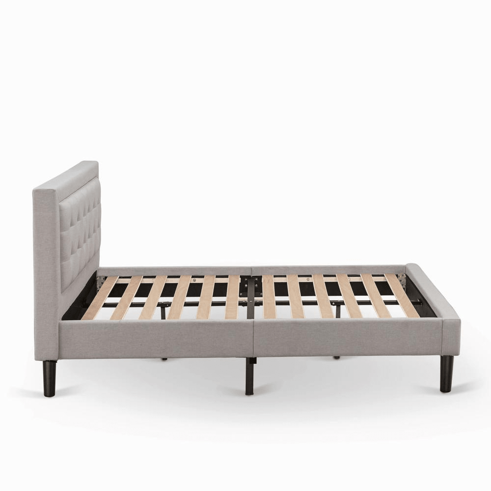 FN08F-1VL07 2-Piece Fannin Full Size Bedroom Set with 1 Mid Century Bed and a Modern Nightstand - Mist Beige Linen Fabric - Mervyns