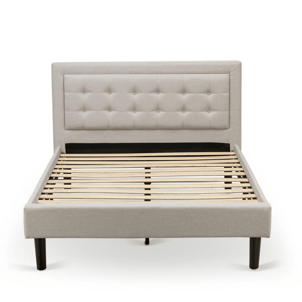 FN08F-1VL07 2-Piece Fannin Full Size Bedroom Set with 1 Mid Century Bed and a Modern Nightstand - Mist Beige Linen Fabric - Mervyns