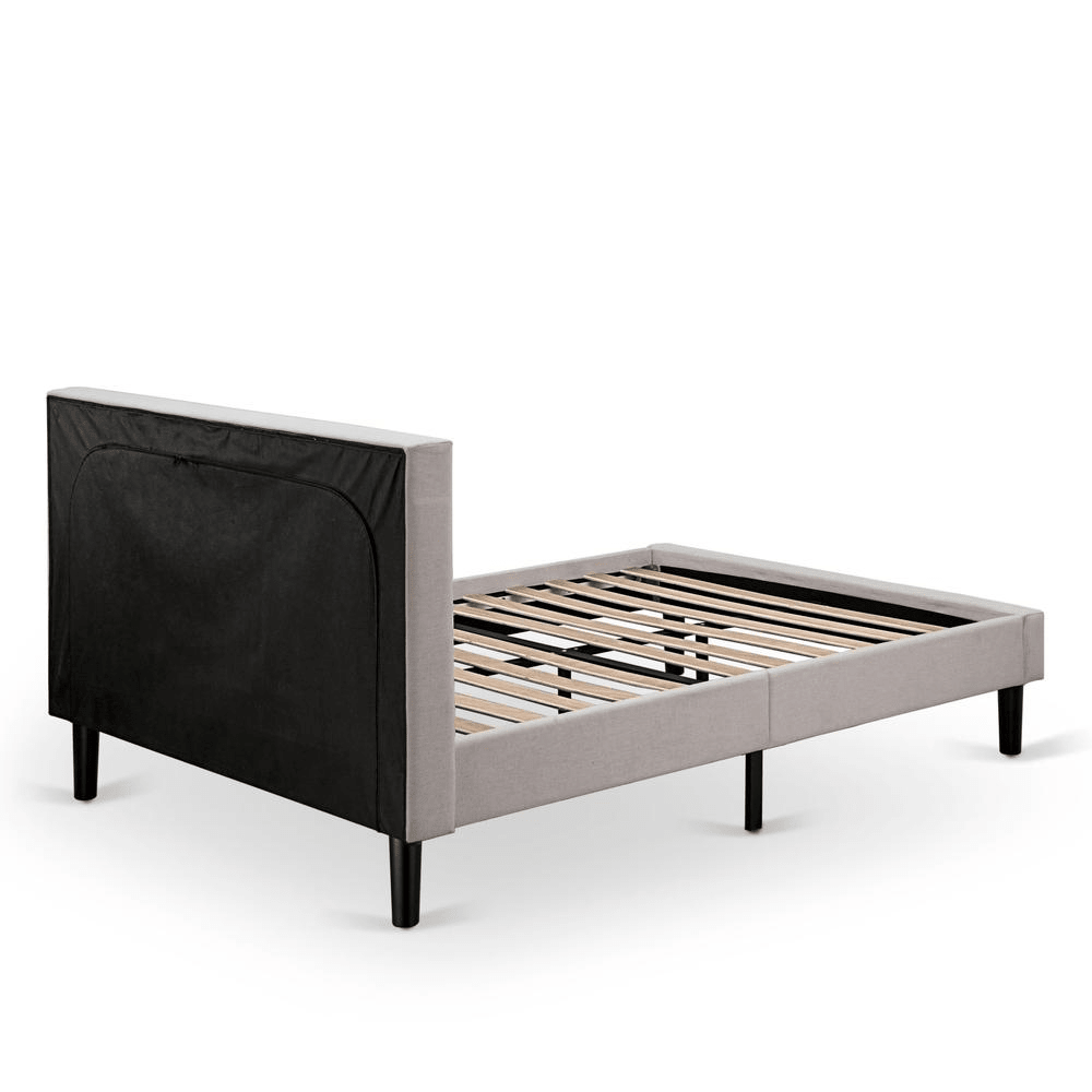 FN08F-1VL07 2-Piece Fannin Full Size Bedroom Set with 1 Mid Century Bed and a Modern Nightstand - Mist Beige Linen Fabric - Mervyns