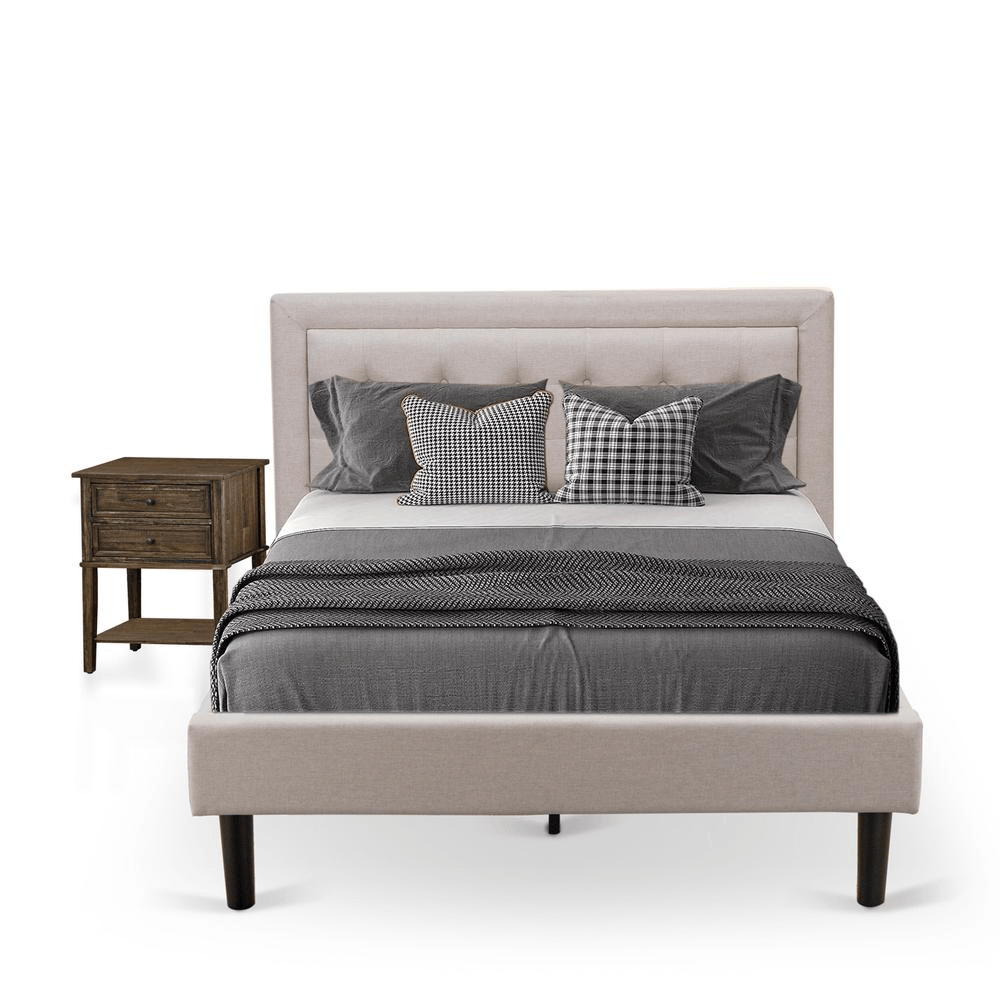 FN08F-1VL07 2-Piece Fannin Full Size Bedroom Set with 1 Mid Century Bed and a Modern Nightstand - Mist Beige Linen Fabric - Mervyns
