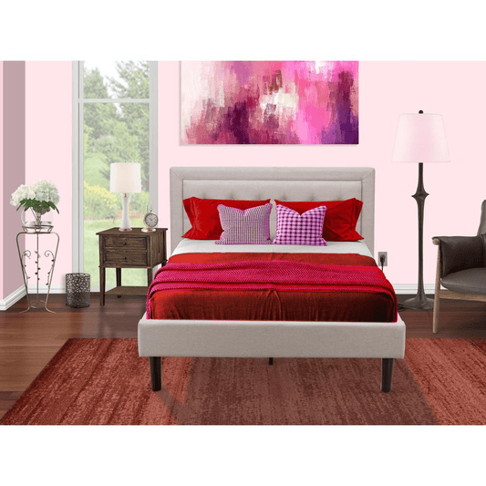 FN08F-1VL07 2-Piece Fannin Full Size Bedroom Set with 1 Mid Century Bed and a Modern Nightstand - Mist Beige Linen Fabric - Mervyns