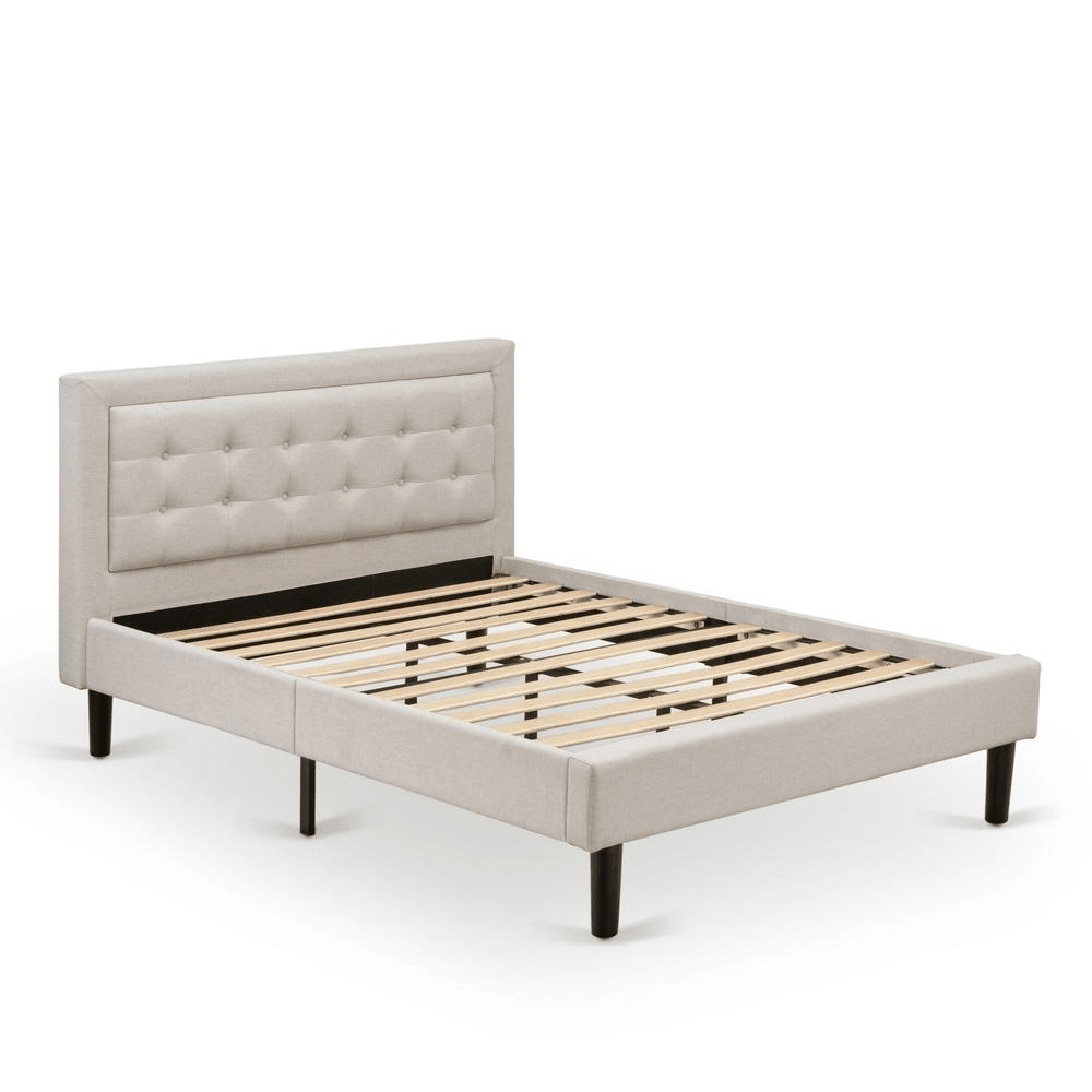 FN08F-1VL07 2-Piece Fannin Full Size Bedroom Set with 1 Mid Century Bed and a Modern Nightstand - Mist Beige Linen Fabric - Mervyns