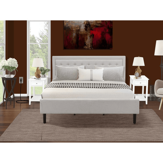 FN08K-2DE05 3-Pc Platform King Size Bedroom Set with 1 Bed Frame and 2 Nightstands - Mist Beige Linen Fabric - Mervyns