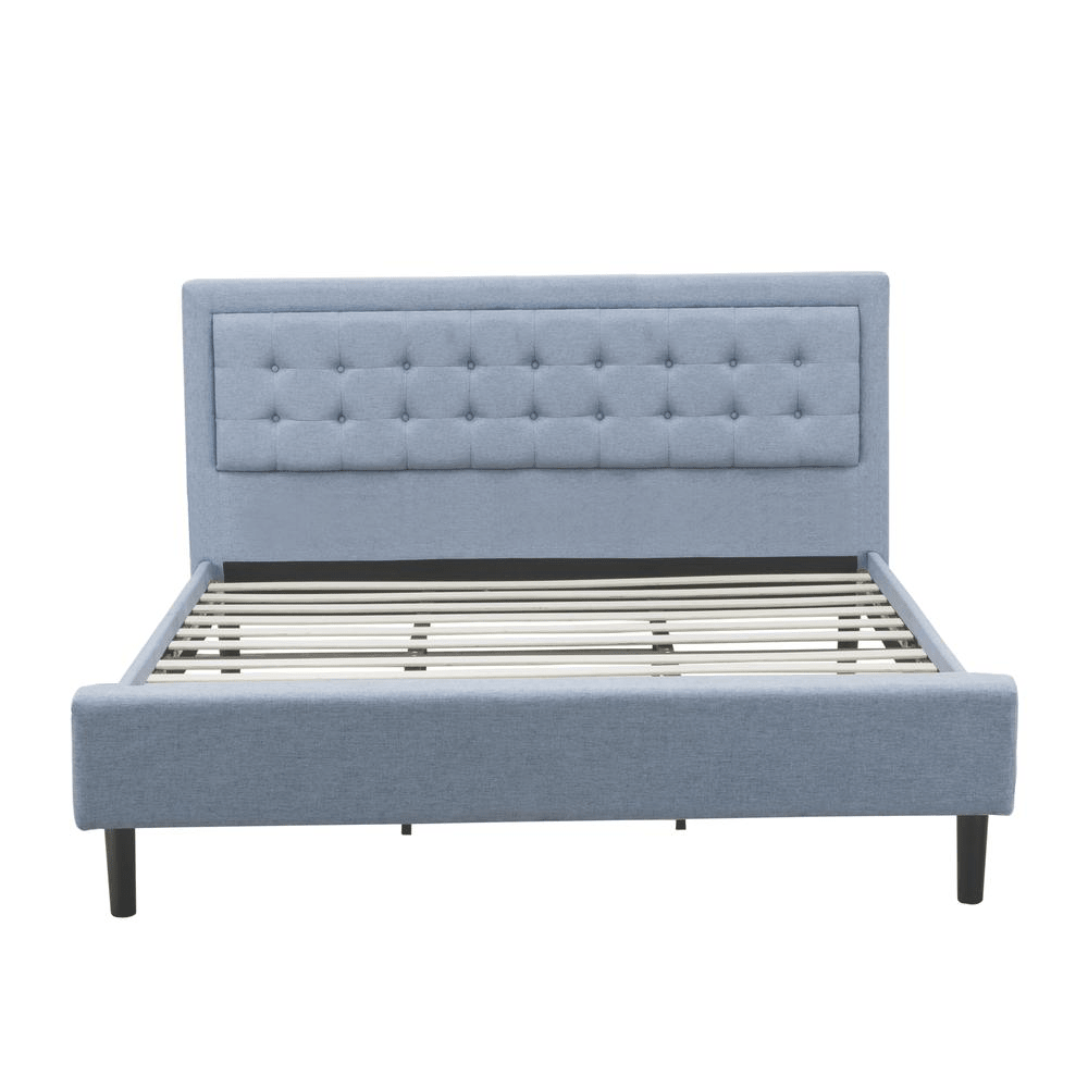 FN11K-1HA15 2-Piece Fannin King Size Bed Set with 1 Bed Frame and a Navy Blue Small Nightstand - Denim Blue Linen Fabric Bed - Mervyns