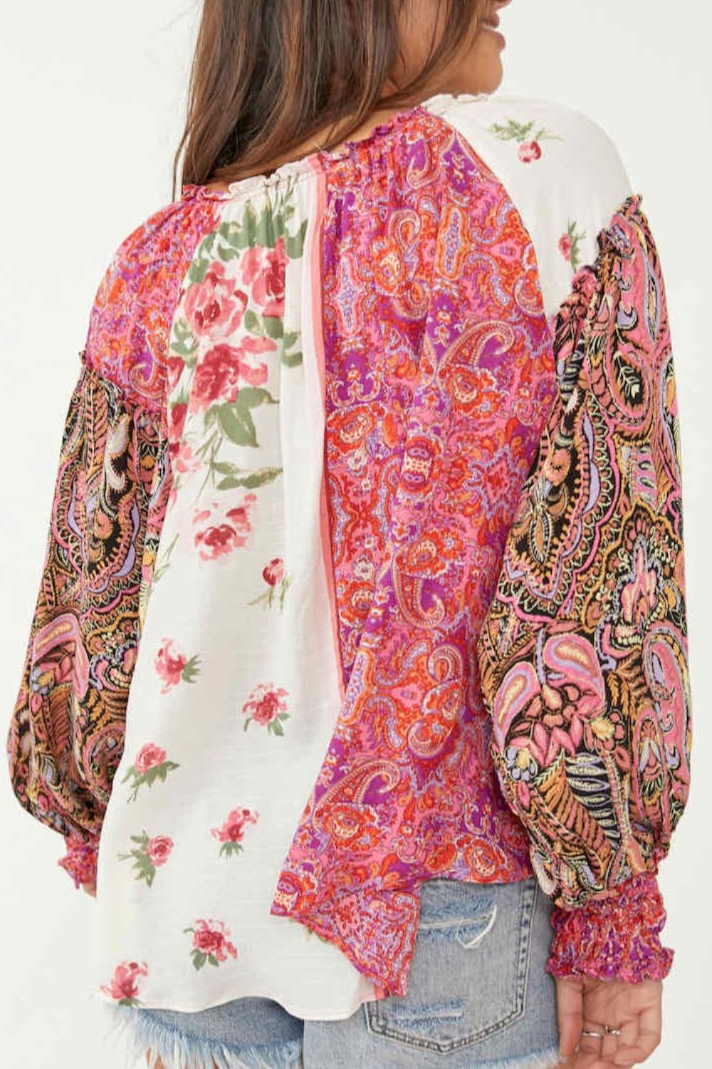 Frill Floral Shirred Cuff Long Sleeve Blouse - Mervyns