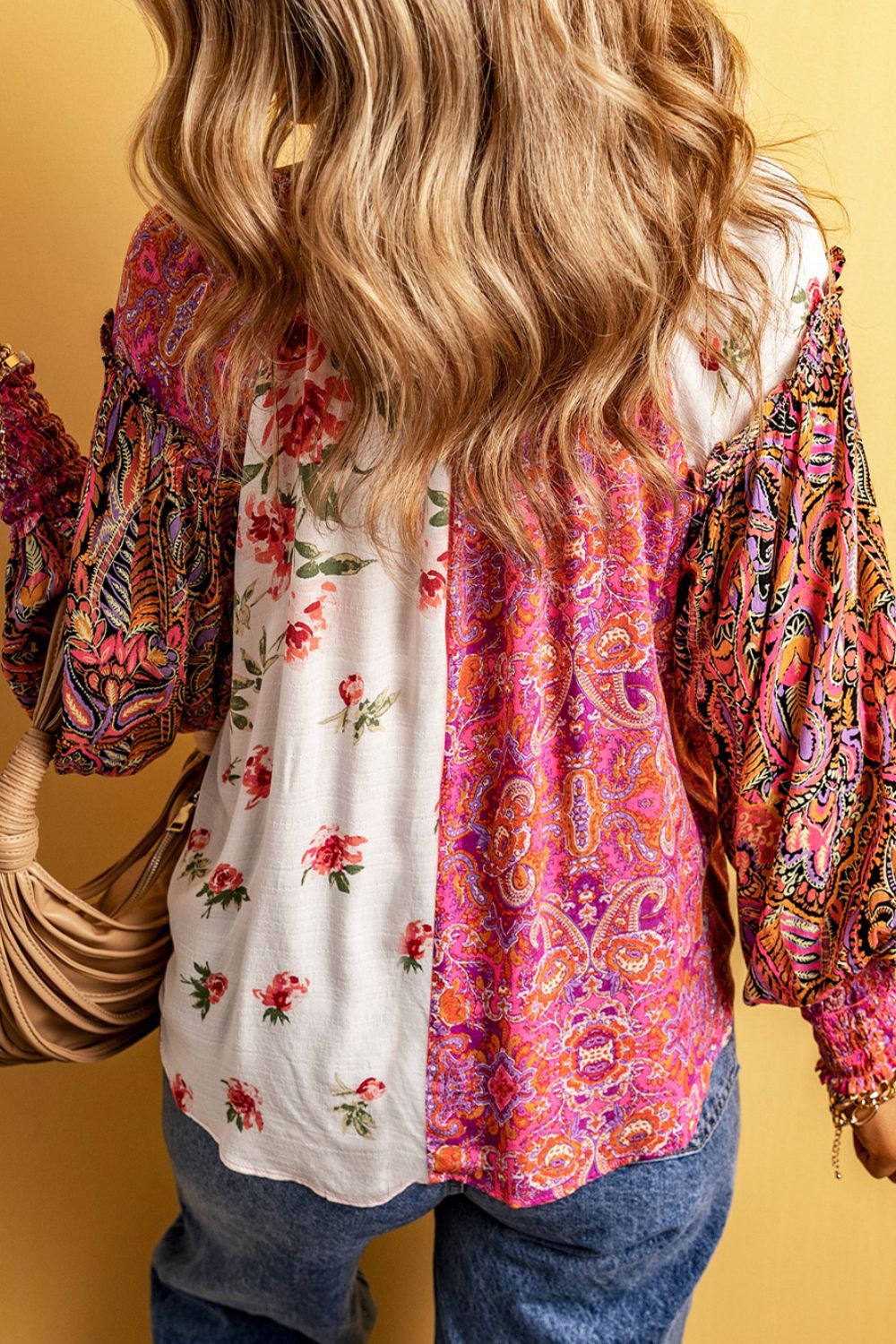 Frill Floral Shirred Cuff Long Sleeve Blouse - Mervyns