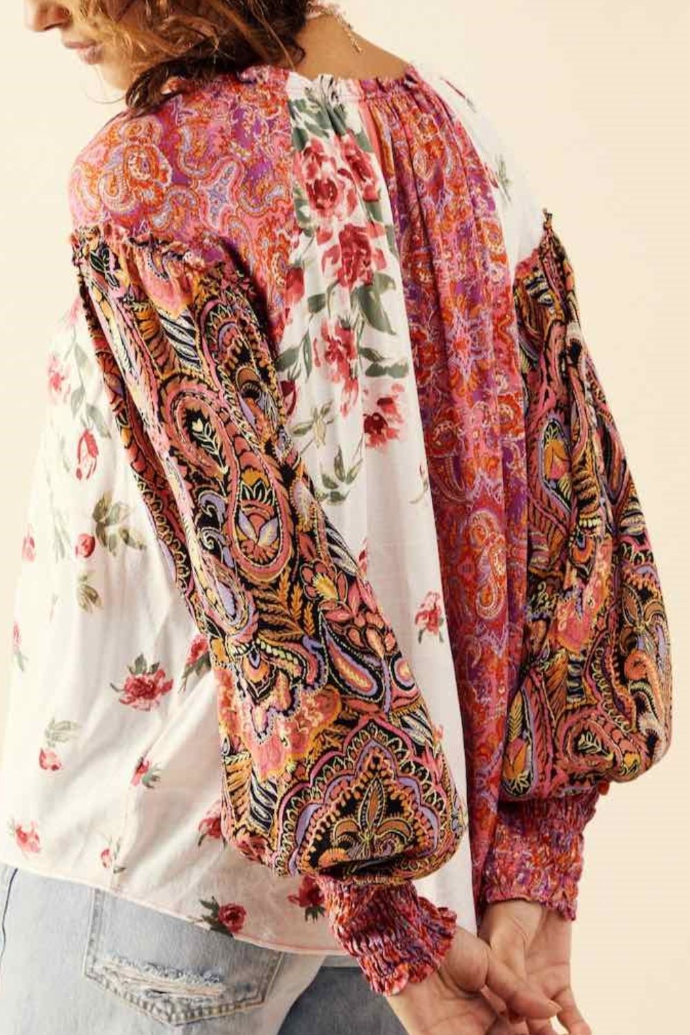 Frill Floral Shirred Cuff Long Sleeve Blouse - Mervyns