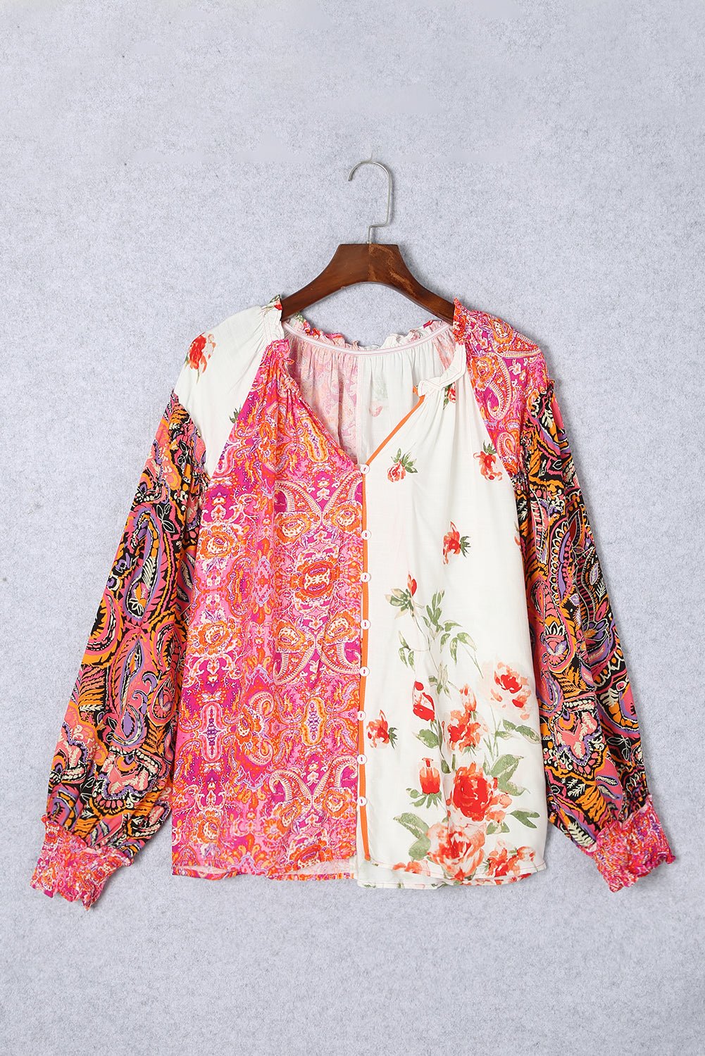 Frill Floral Shirred Cuff Long Sleeve Blouse - Mervyns