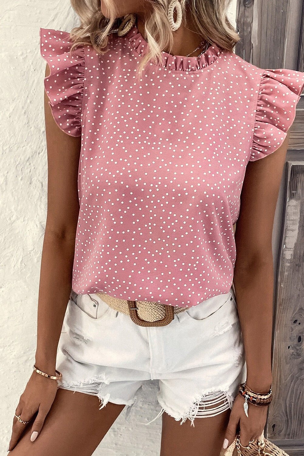 Frill Polka Dot Cap Sleeve Blouse - Mervyns