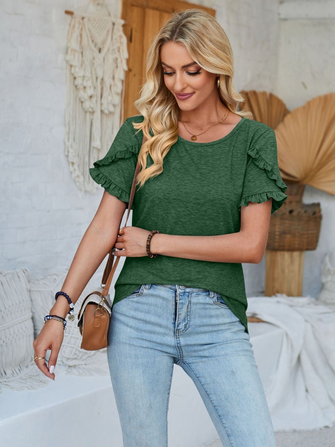 Frill Round Neck Petal Sleeve Blouse - Mervyns