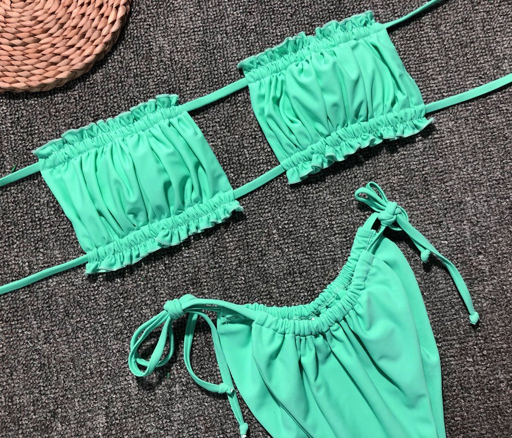 Frill Trim Ruched Bikini Set - Mervyns