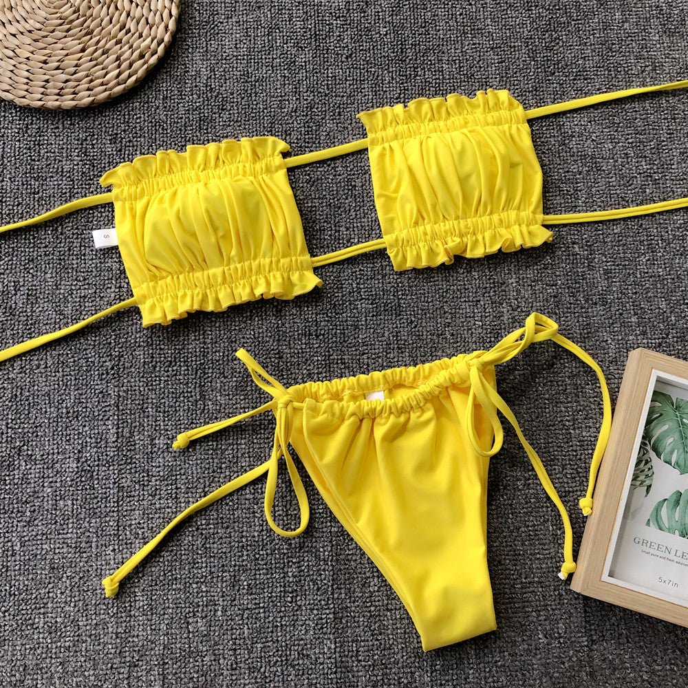 Frill Trim Ruched Bikini Set - Mervyns