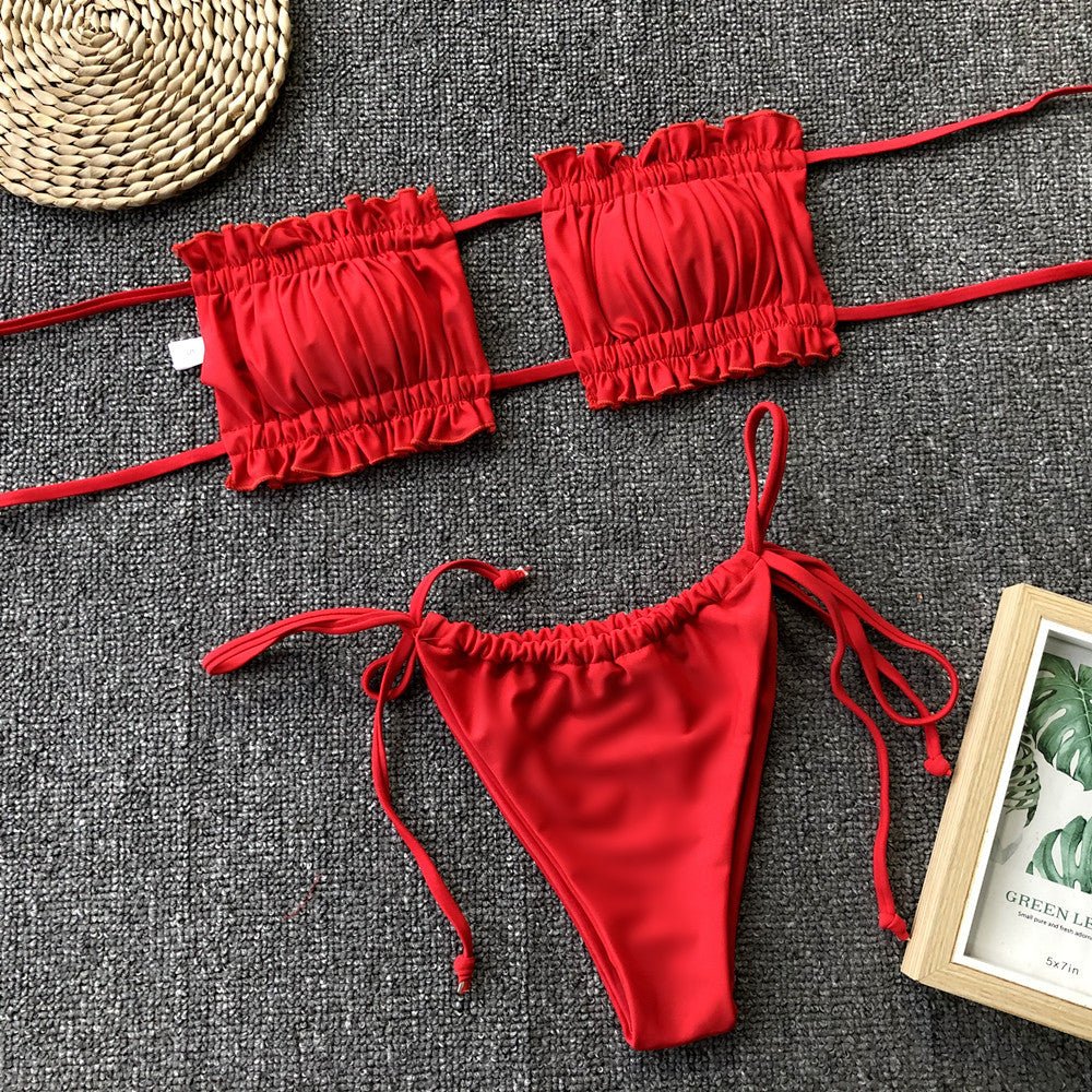 Frill Trim Ruched Bikini Set - Mervyns