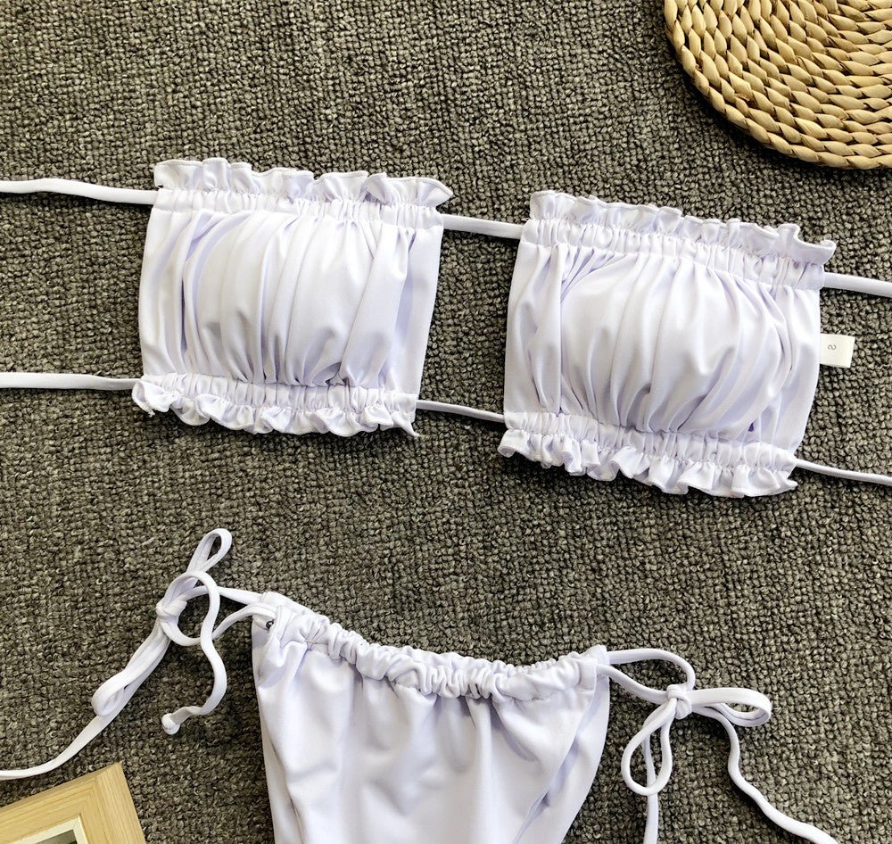 Frill Trim Ruched Bikini Set - Mervyns