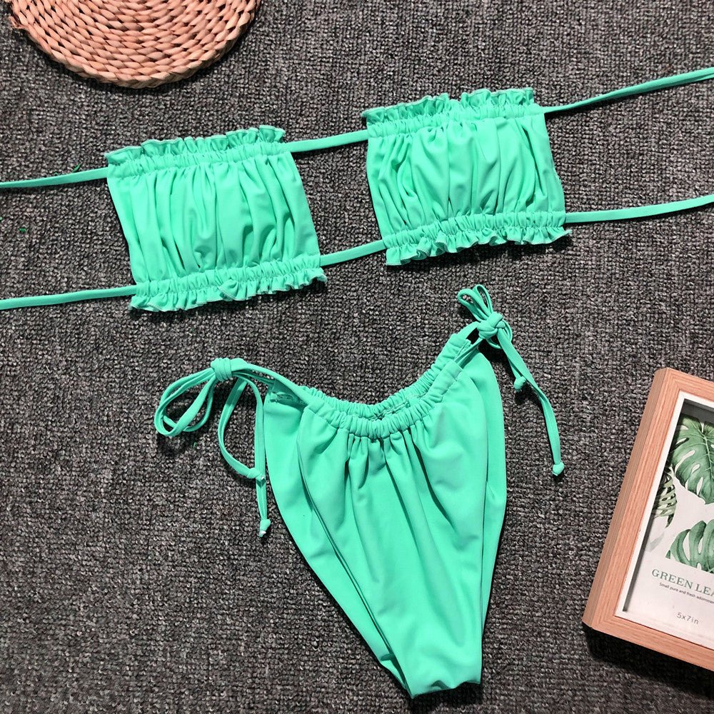 Frill Trim Ruched Bikini Set - Mervyns