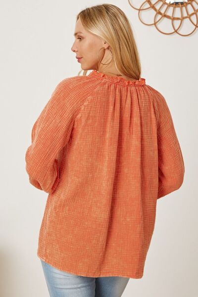 Frill V - Neck Balloon Sleeve Blouse - Mervyns