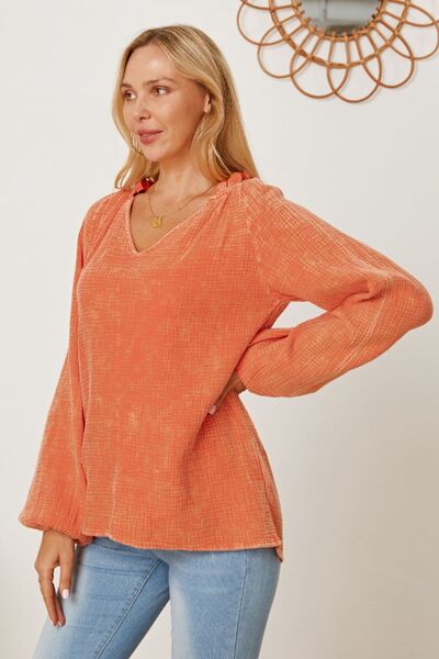 Frill V - Neck Balloon Sleeve Blouse - Mervyns