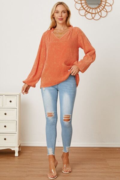 Frill V - Neck Balloon Sleeve Blouse - Mervyns