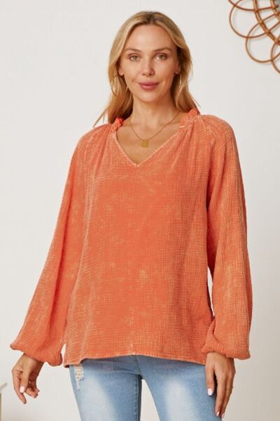 Frill V - Neck Balloon Sleeve Blouse - Mervyns