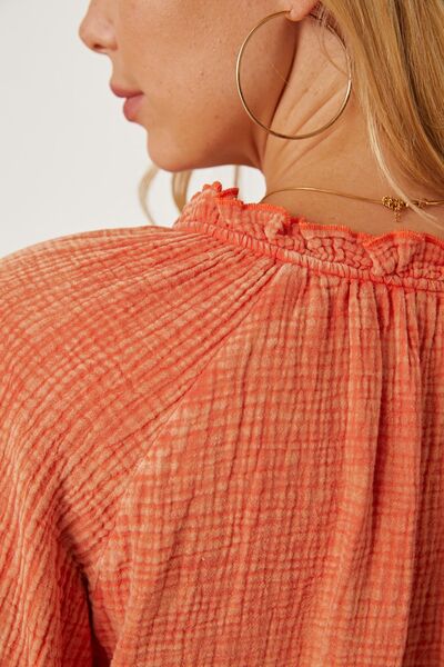 Frill V - Neck Balloon Sleeve Blouse - Mervyns